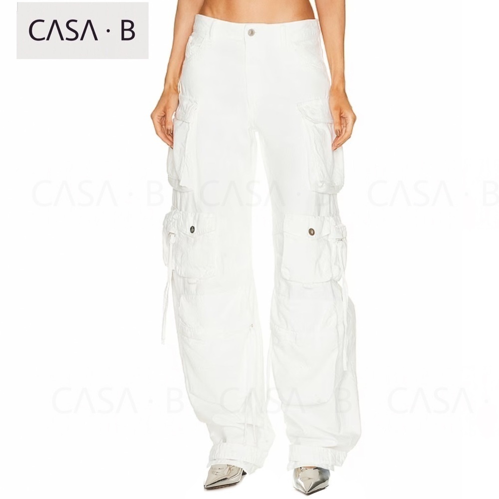 SOON  to CASA B| FEMME Luxury High Street White Cargo Multi Pocket Denim Jeans - Picture 7 of 7